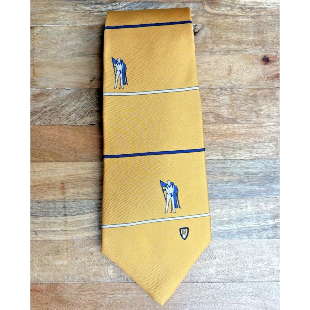 Chaps‎ Ralph Lauren Silk Neck Tie Novelty Golf Yellow Gold Blue Preppy USA 57.5"